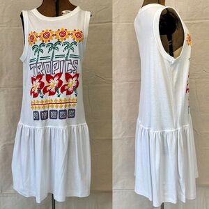 Vintage 80s White Palm Tree Sunshine Tropics T Shirt Dress by On Purpose size M